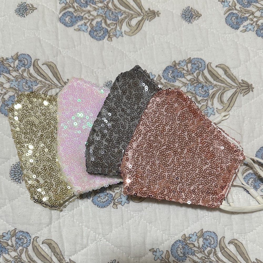 Sequin Face Masks Set in Gold, Pink, Gray, and Rose Gold